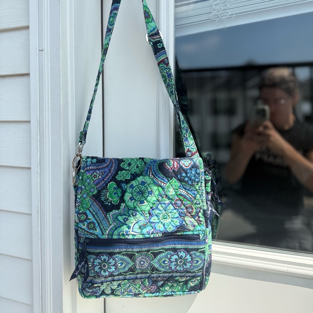 Vera Bradley Floral Quilted Crossbody Bag – Green & Blue Paisley Pattern
